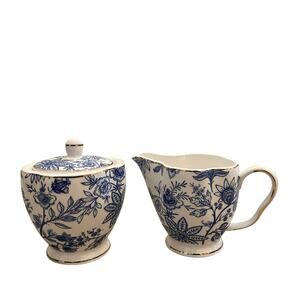 Grace Teaware Fine Porcelain Creamer & Sugar Blue & White Floral Gift Set New